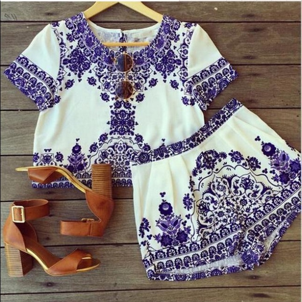 Navy and White Two Piece Set